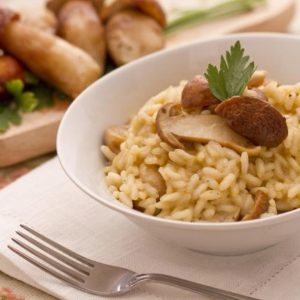 Risotto ai funghi, ceci e cipolla di Tropea