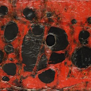 Alberto Burri: Rosso Plastica M3, 1961, Plastica, combustione su tela, cm 121,5x182,5 (127,5x188,5x5,5). Fondazione Palazzo Albizzini Collezione Burri