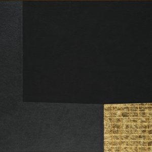 Alberto Burri: Nero e Oro, 1993, Acrilico, oro in foglia, cellotex su tela, cm 106x161,5 (108x163,5x5). Fondazione Palazzo Albizzini Collezione Burri
