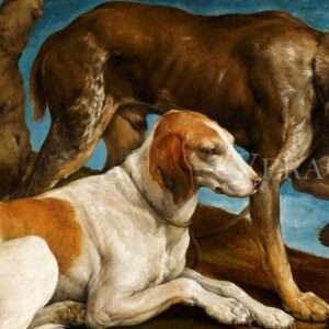 Bassano, Jacopo (1515-1592): Two hunting dogs tied to a log, 16th century. Oil on canvas. Inv.: RF1994-23.hotographer: Stéphane Maréchalle Paris Louvre *** Permission for usage must be provided in writing from Scala.