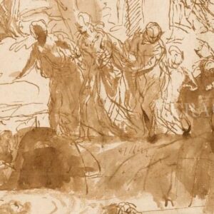 Sheet of Studies for 'The Finding of Moses'. Veronese (Paolo Caliari) (Italian, 1528-1588). Pen, brown ink and brown wash on paper, height 308 mm, width 210 mm.